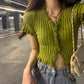 IVE Gaeul Inspired Green Knitted Buttoned Crop Top
