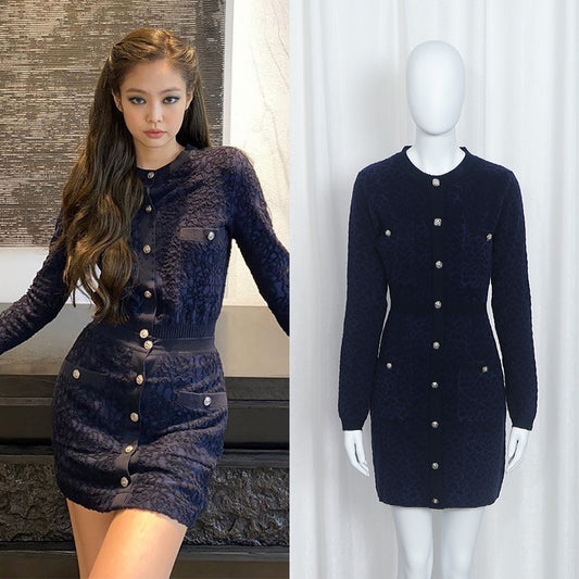 Blackpink Jennie Inspired Knitted Long Sleeve Dress