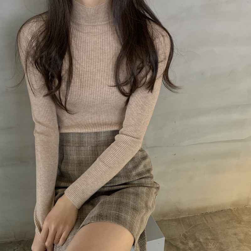 Everglow Sihyeon Inspired Brown Knitted Half Turtleneck Sweater