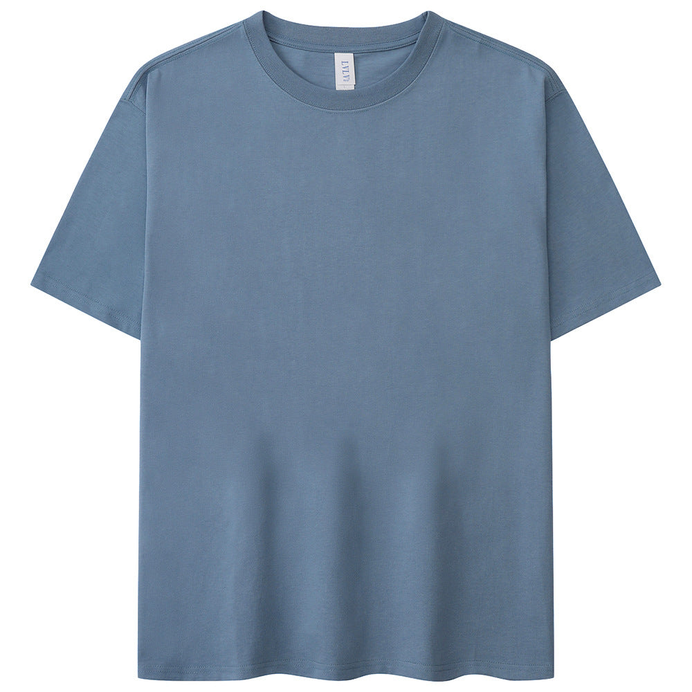 Oversized Greyish Blue Elbow-Sleeve Plain Shirt
