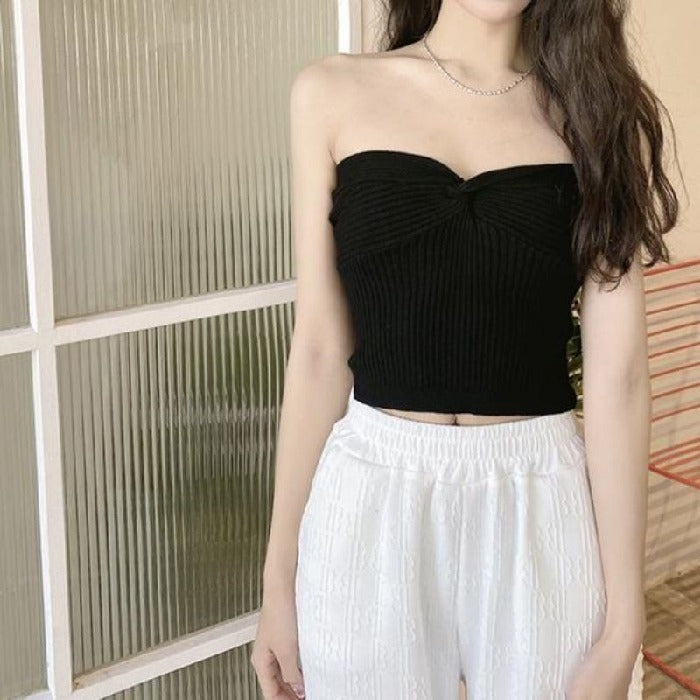 Knotted Ribbed Knit Crop Top