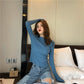 Everglow Sihyeon Inspired Blue Knitted Sweater With Frilled Hem