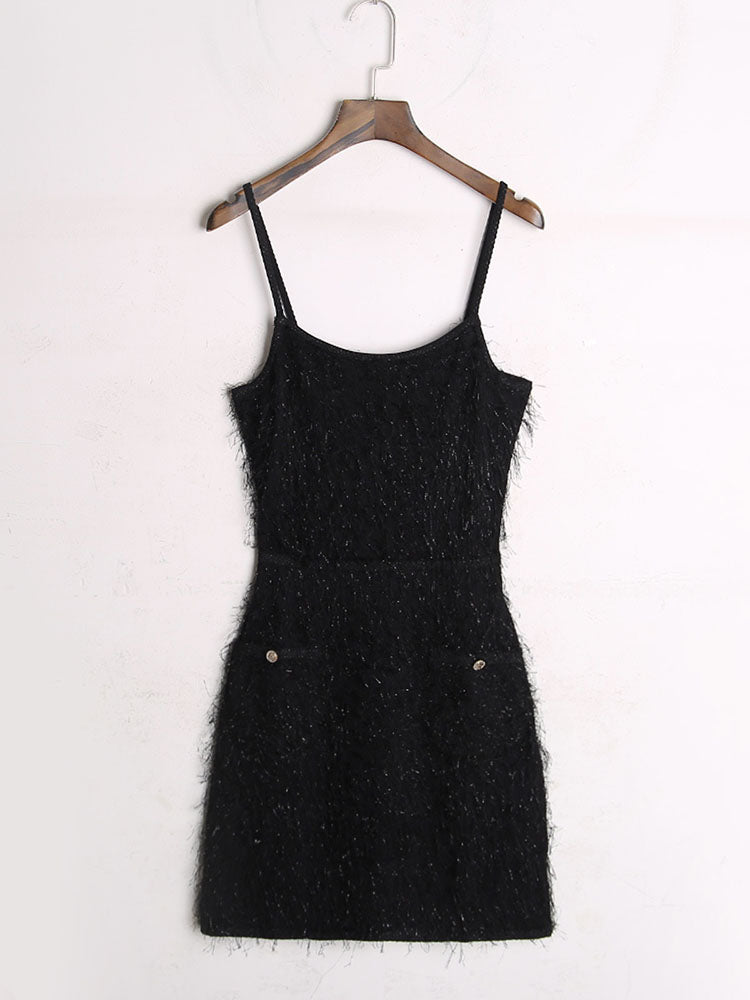 Blackpink Jennie Inspired Black Tassel Sexy Dress