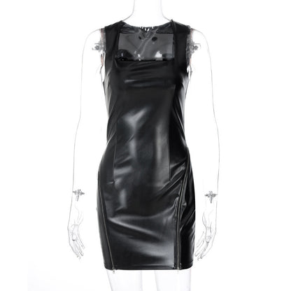 Blackpink Lisa Inspired PU Leather Square Collar Slim Dress