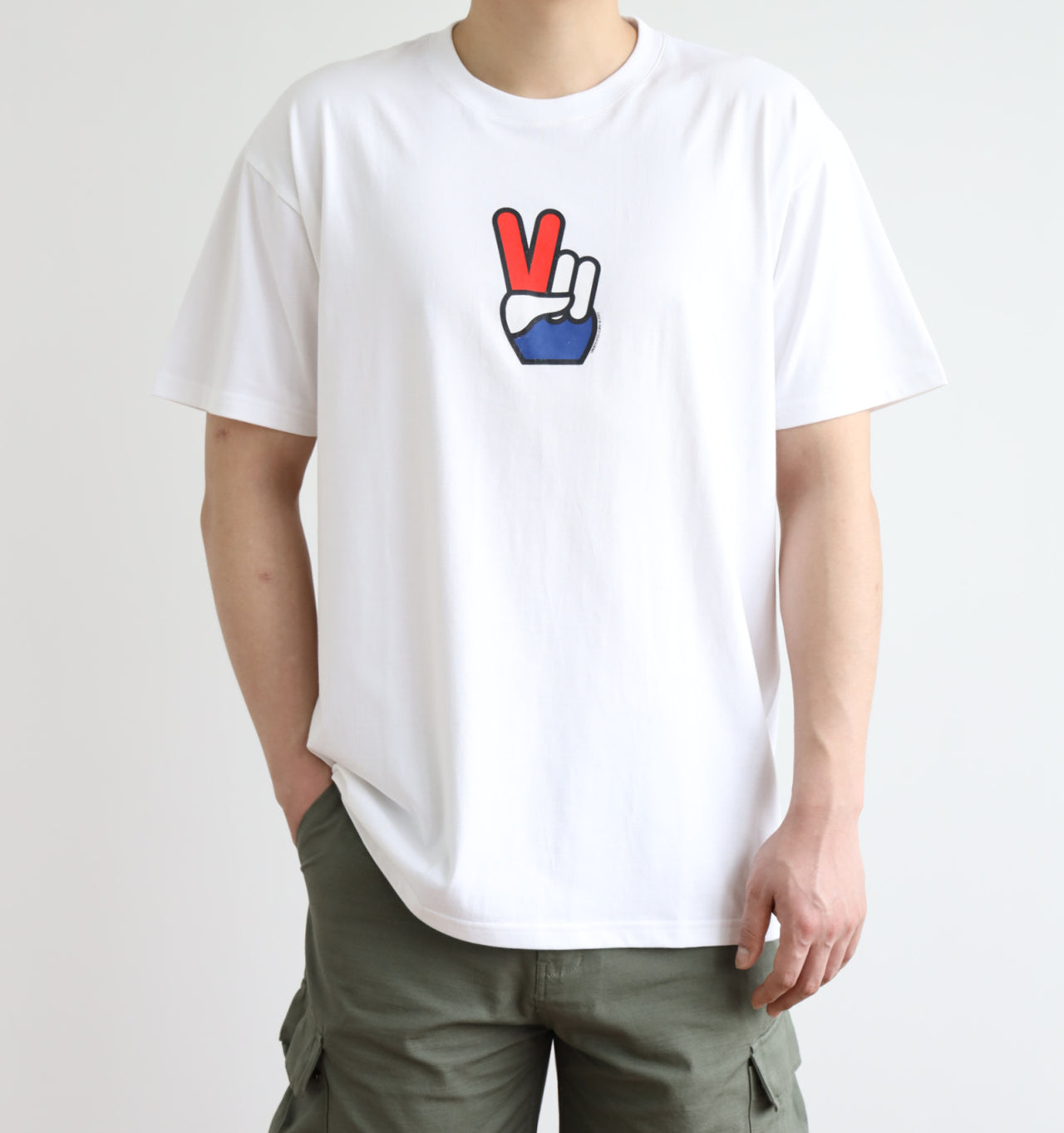 Stray Kids LeeKnow Inspired White Peace Sign Printed T-Shirt