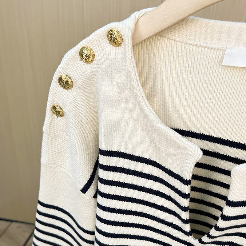 BTS Jimin Inspired White Stripes Loose Long-Sleeved Sweater