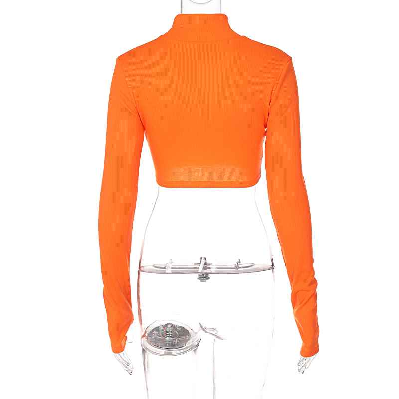 Everglow Sihyeon Inspired Long-Sleeved High-necked Chest Zipper Crop Top
