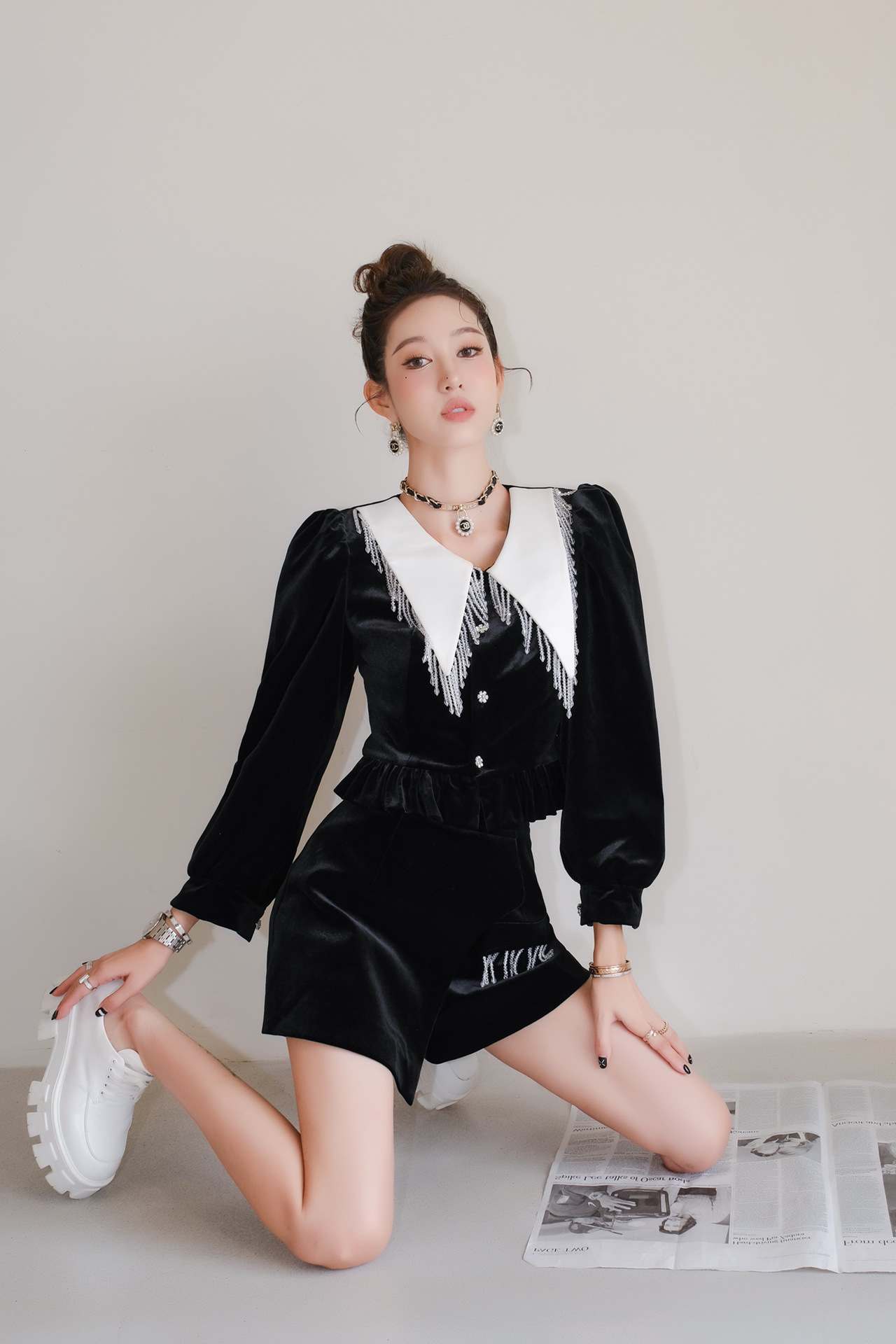aespa Giselle Inspired Black Bead Velvet Suit – unnielooks
