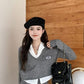 Enhyphen Sunghoon Inspired Grey Short Knitted Stitching Long-Sleeved