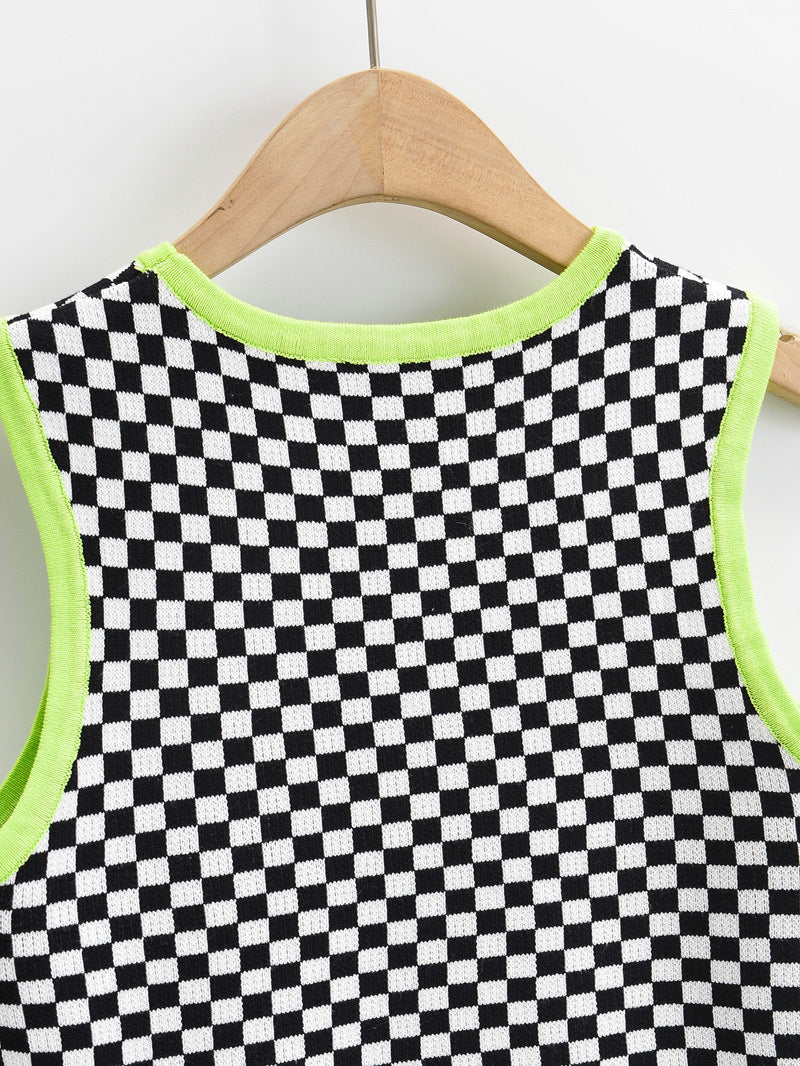 Blackpink Lisa Inspired Plaid Knitted Crop Top Vest