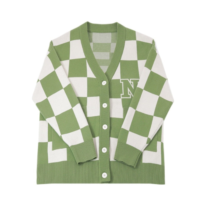 BTS J-Hope Inspired Green Fluffy Checkered Cardigan