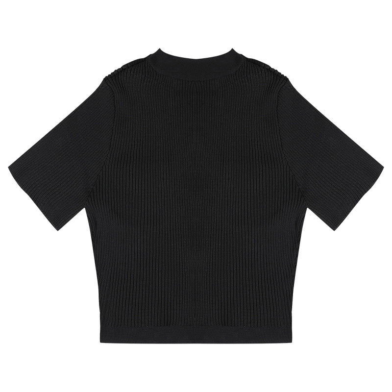 Blackpink Rose Inspired Black Knitted Round Neck Crop Top