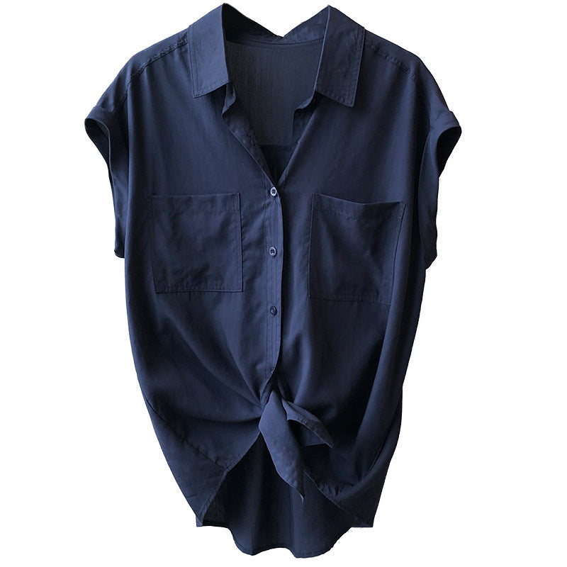 Blue Half-Sleeve Button Shirt