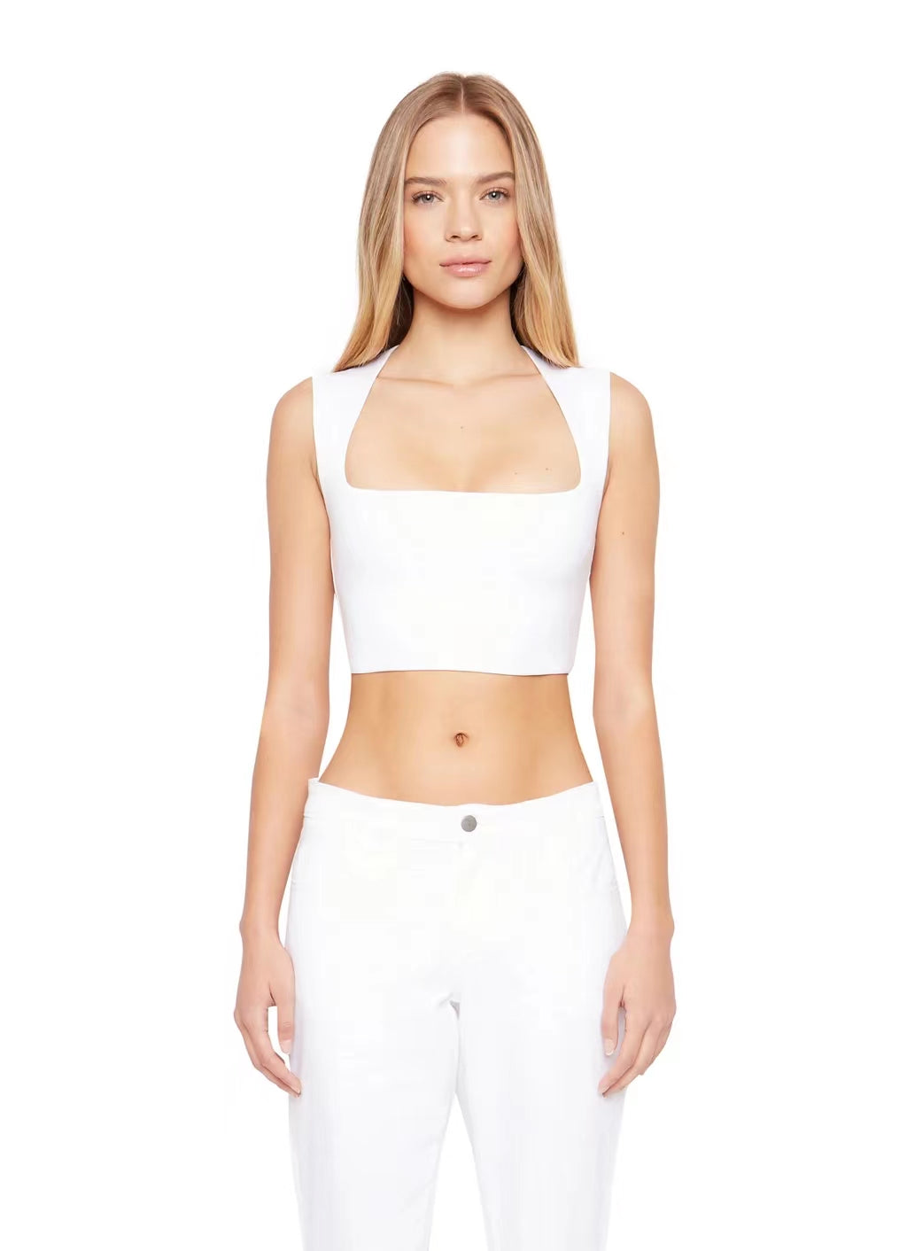 Blackpink Lisa Inspired White Square Neck Cropped Top