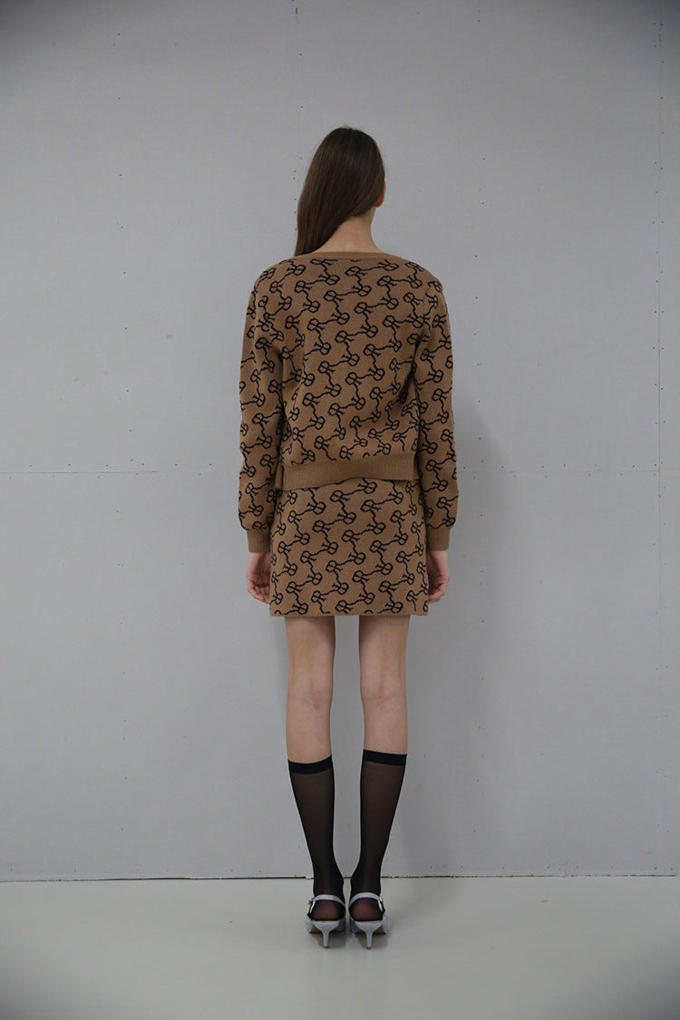 Blackpink Rose Inspired Brown Three-Piece Retro Knitted Suit