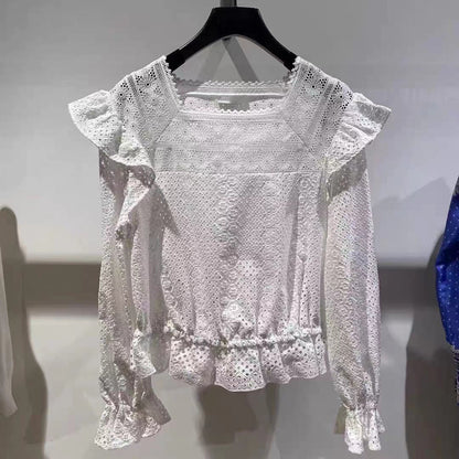 SNSD Yoona Inspired White Lace Hollow Long-Sleeved