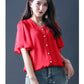 Blackpink Jisoo Inspired Red Short-Sleeved Chiffon Shirt Top