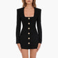 Blackpink Lisa Inspired Black Square Collar Single Long Sleeve Zipper Dress