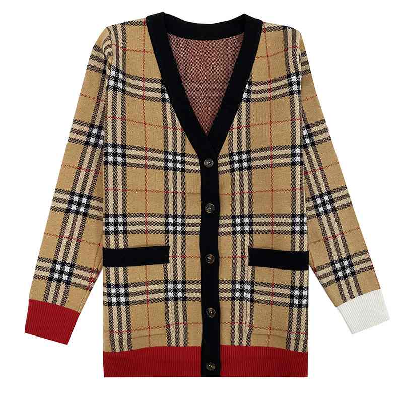 NCT Lucas Inspired Plaid Knitted V-Neck Cardigan