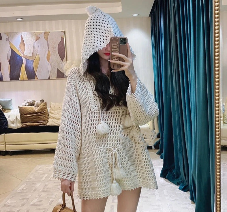 Blackpink Lisa Inspired Hollow Hand-Crocheted Knitted Sweater Hooded Top