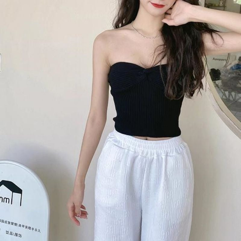 Knotted Ribbed Knit Crop Top