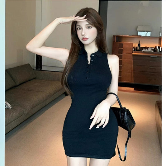 Blackpink Jisoo Inspired Polo Collar Sleeveless Dress