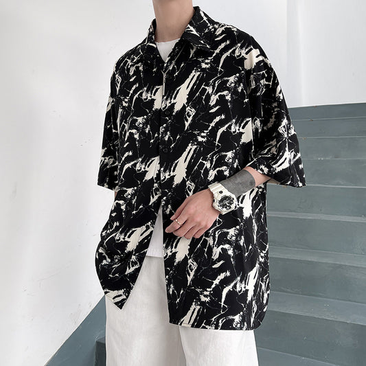 Stray Kids Jisung Inspired Loose Black With White Print Short-Sleeved Shirt