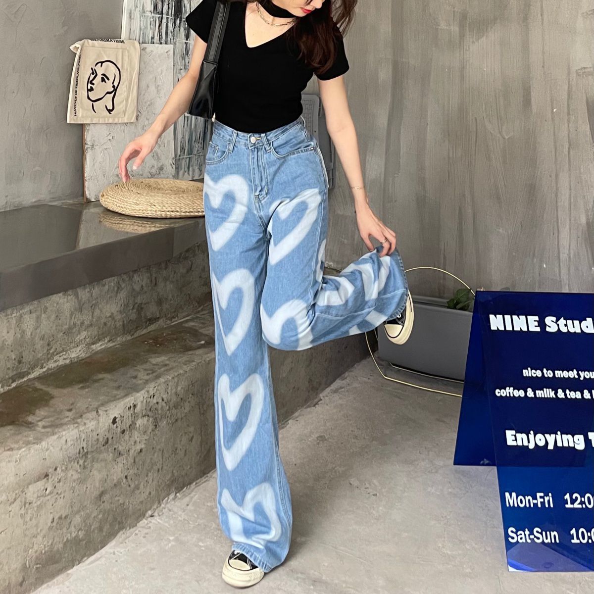 Itzy Yeji Inspired Denim Jeans With Printed Heart – unnielooks
