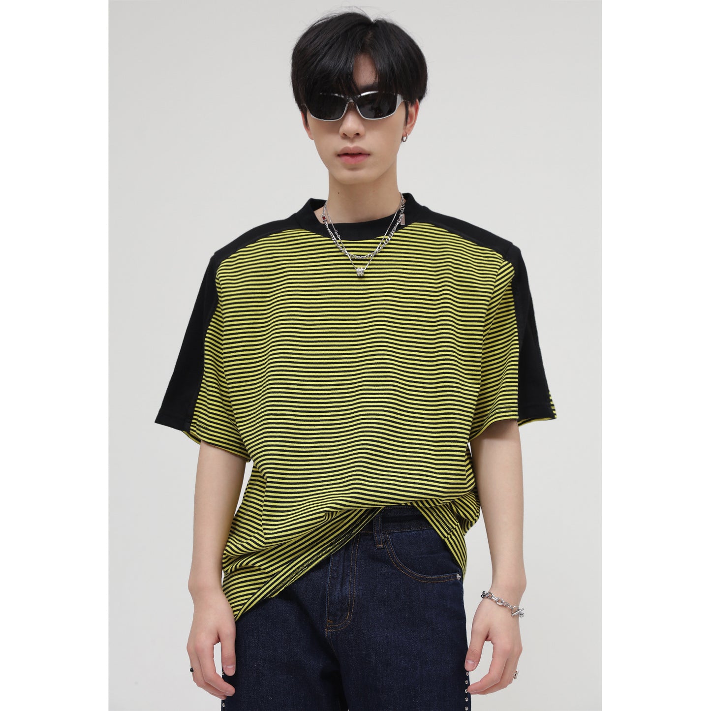 Men's Green Striped Casual T-shirt