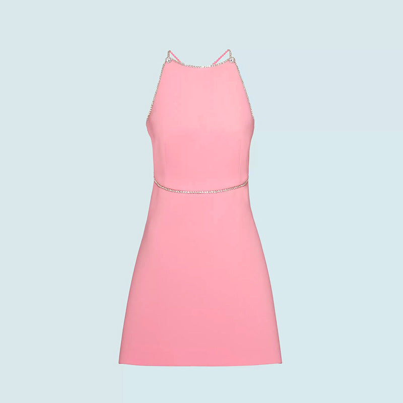 Blackpink Lisa Inspired Pink Back Dress With Diamond Suspender