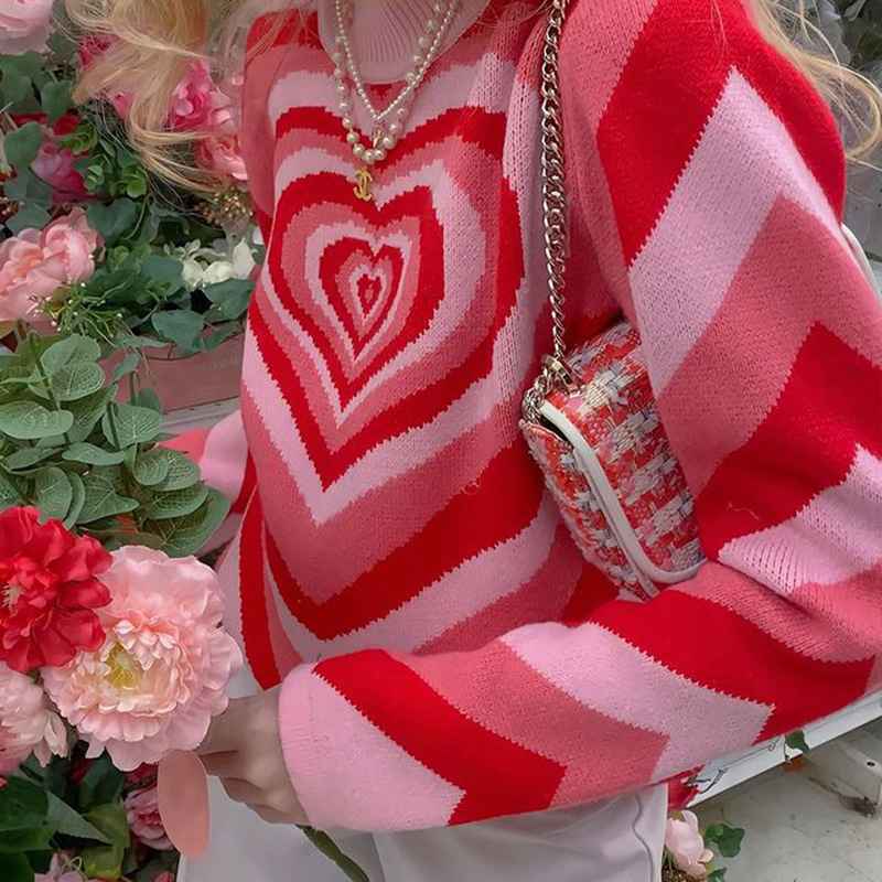 Itzy Yuna Inspired Pink Red Heart Sweater