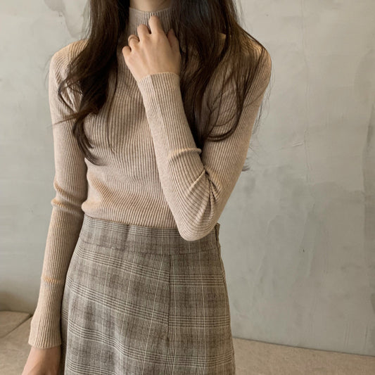 Everglow Sihyeon Inspired Brown Knitted Half Turtleneck Sweater