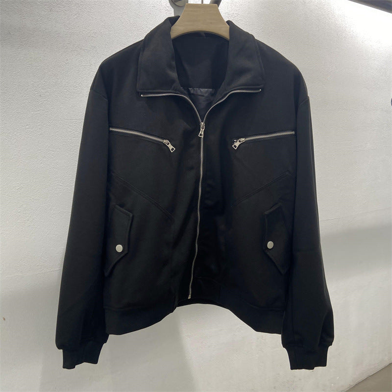 BTS Jimin Inspired Black Collar Jacket With Two Zipper Pockets
