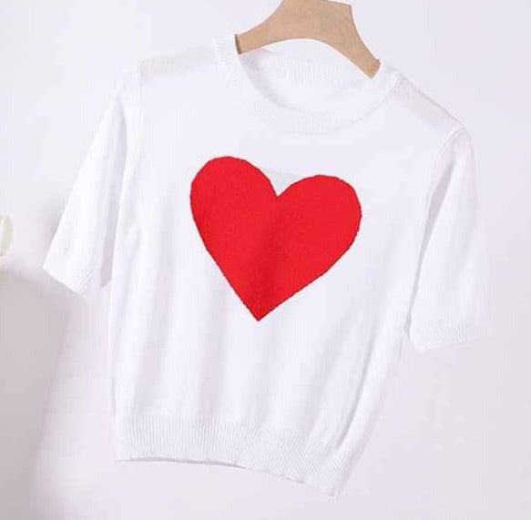 Everglow Onda Inspired White Knitted Crop Top With Heart Design