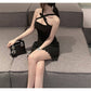 Blackpink Jisoo Inspired Black Halterneck Mini Bow Dress