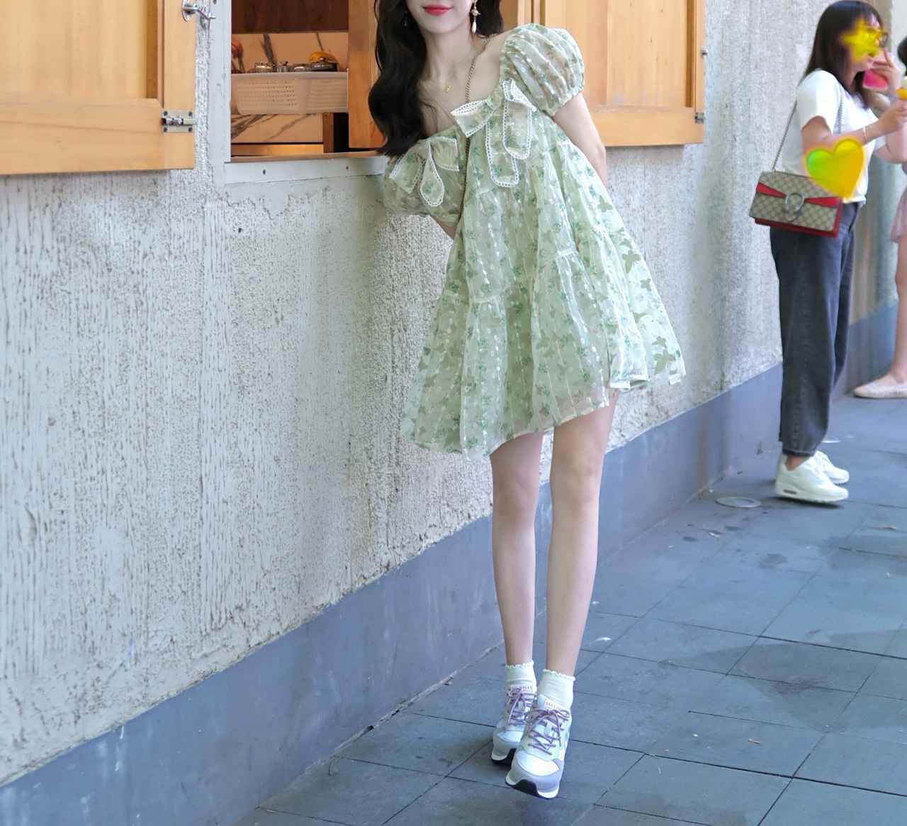 G-IDLE Miyeon Inspired Green Butterfly Bow Dress