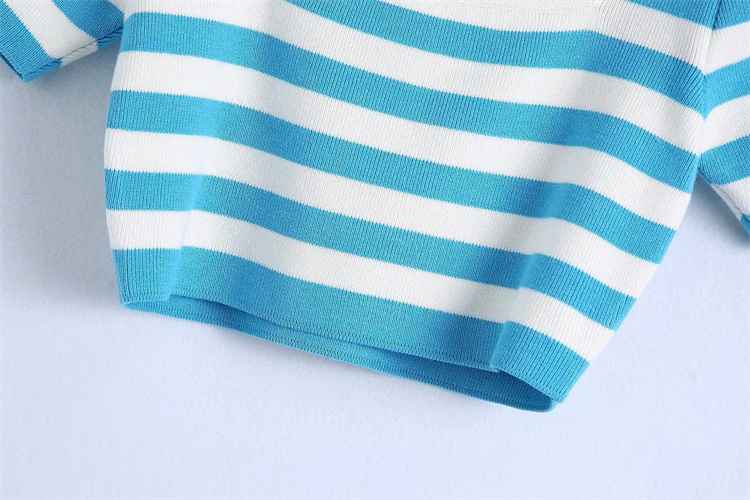 Blackpink Lisa Inspired Blue Stripe Square Neck Crop Top