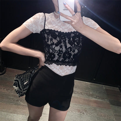 SNSD Taeyeon Inspired Black Lace Crop Top