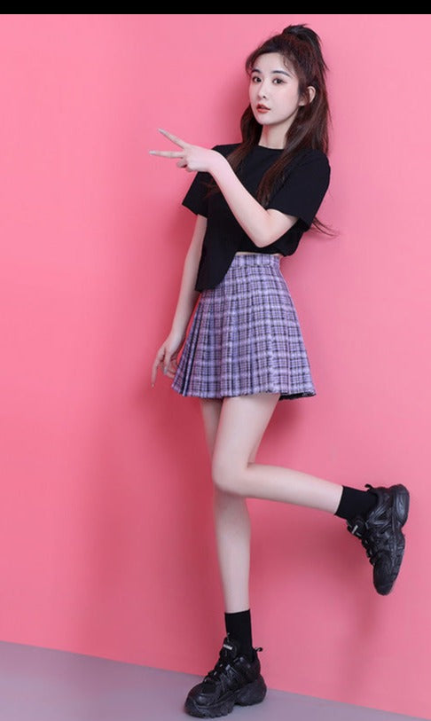 Blackpink Jisoo Inspired Purple Plaid Mini Skirt