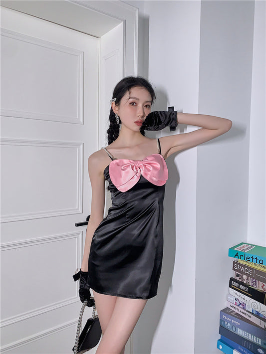 Blackpink Jennie Inspired Black Sleeveless With Pink Bow Dress