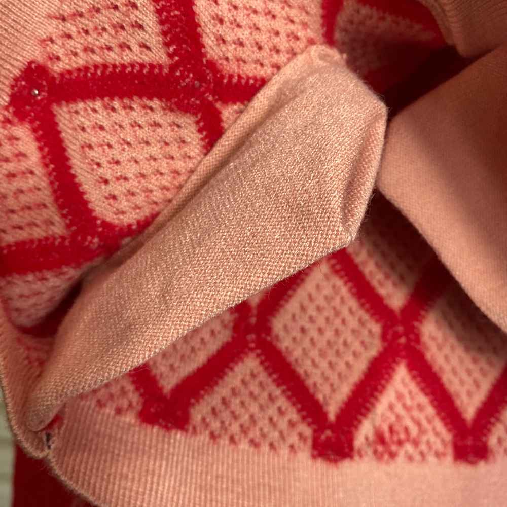 IVE Leeseo Inspired  Red Plaid Jacquard Rhinestone Knit Jacket