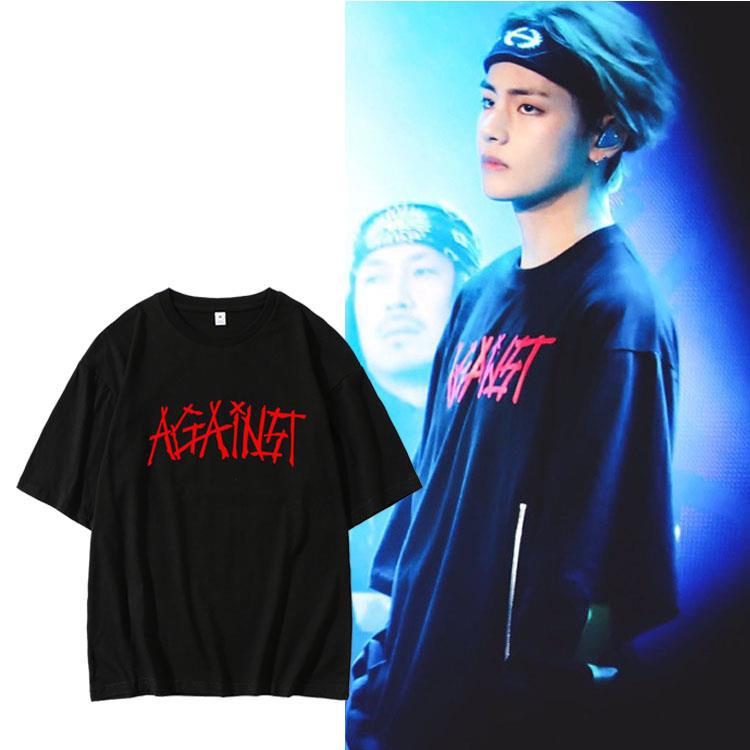 BTS Taehyung Inspired Black Loose T-shirt  With "Against" Design