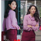 Hometown Cha-Cha-Cha Yoon Hye Jin Inspired Lilac Ruffled Button-Up Blouse