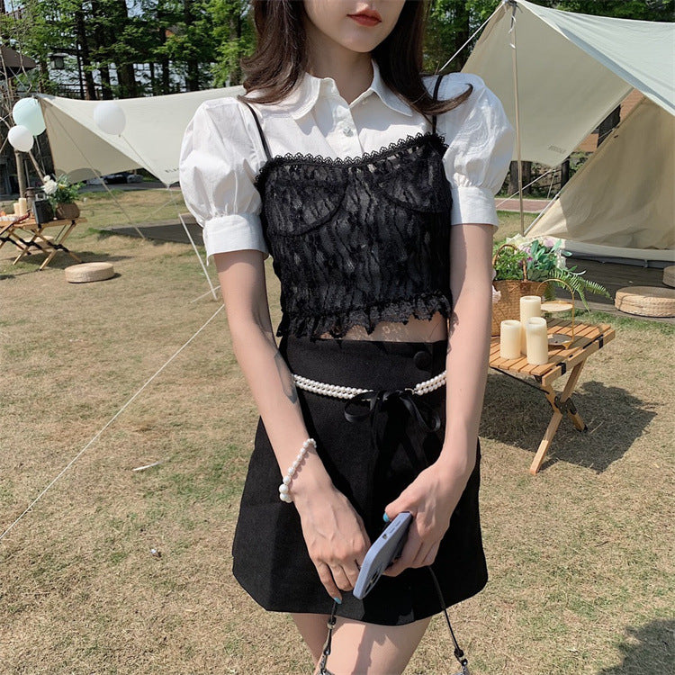 SNSD Taeyeon Inspired Black Lace Crop Top