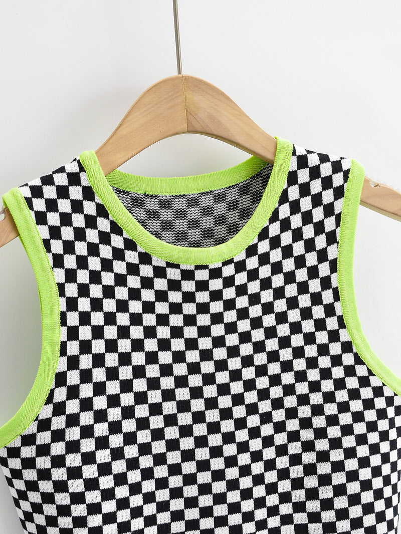 Blackpink Lisa Inspired Plaid Knitted Crop Top Vest