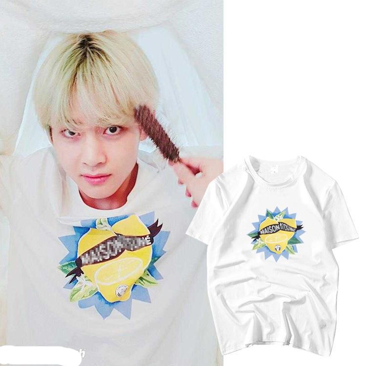 BTS Taehyung Inspired White Lemon Print Loose Shirt