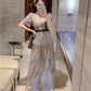 Blackpink Lisa Inspired Sequins Embroidered Short-Sleeved Dress