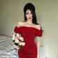 Blackpink Lisa Inspired Red Off-Shoulder Ruffled Dress