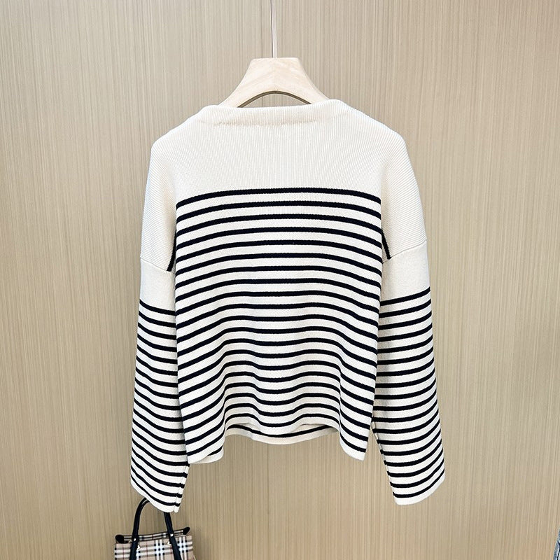 BTS Jimin Inspired White Stripes Loose Long-Sleeved Sweater