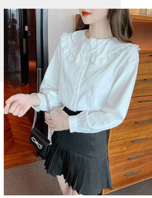 G-IDLE Miyeon Inspired White Doll Collared Blouse